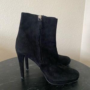 Prada black suede hidden platform ankle boots 37.5